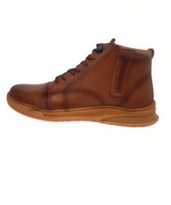 نیم‌بوت مردانه چرم قهوه‌ای با زیره لاستیکی و کفی طبی مناسب زمستان