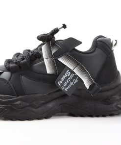 کفش اسپرت زنانه مشکی فشن با بند بافتی و زیره PU، مناسب استایل خیابانی و روزمره