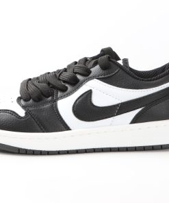 کفش نایک جردن مردانه مشکی سفید با رویه چرم مصنوعی و زیره PU کفدوخت، مناسب استایل اسپرت